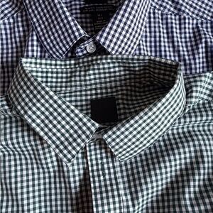 Set of Men's Dress Shirts Navy and Forrest Green White Check